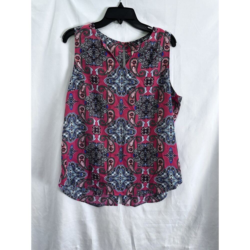 Woman's size XL Verse Split neck Tank Blouse Pink with mendalla paisley print